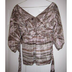 BCBG Max Azria Pink Brown Silk Top Self Sash Exposed Back Zip $188 M